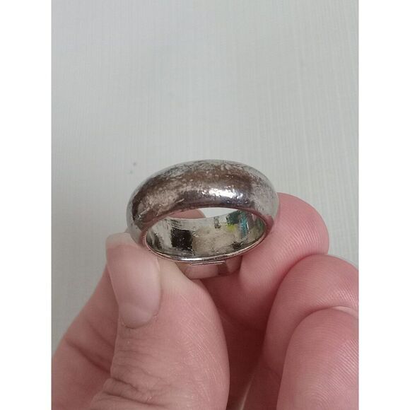 Silver Toned Rectangular Rhinestone Chunky Wide Band Heavyweight Fashion Ring - Picture 7 of 7